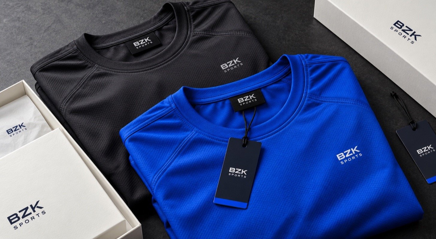 Branded sportswear, woven labels, hang tags, and packaging