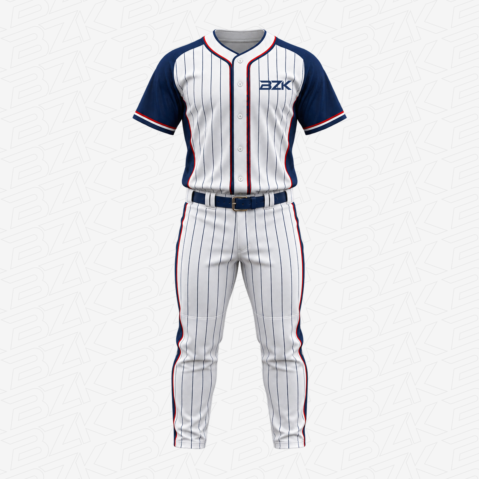 Baseball Uniform 01 - White & Navy Pinstripe from the BZK Sports product collection